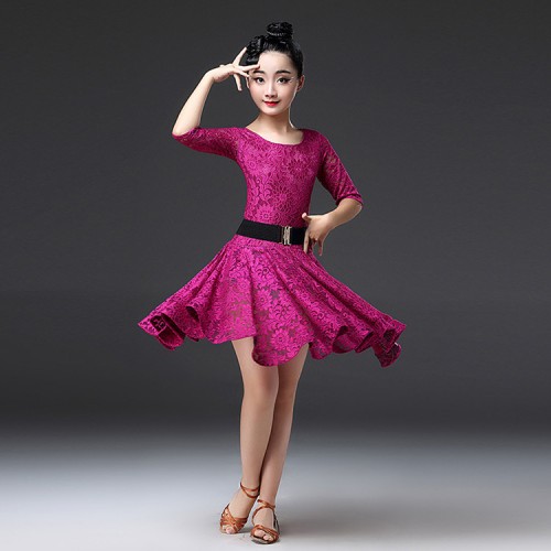 Kids lace latin dresses Ballroom Dresses red green pink for children Tango Salsa Latin Dance Dress Children  Lace Dress For Girls 